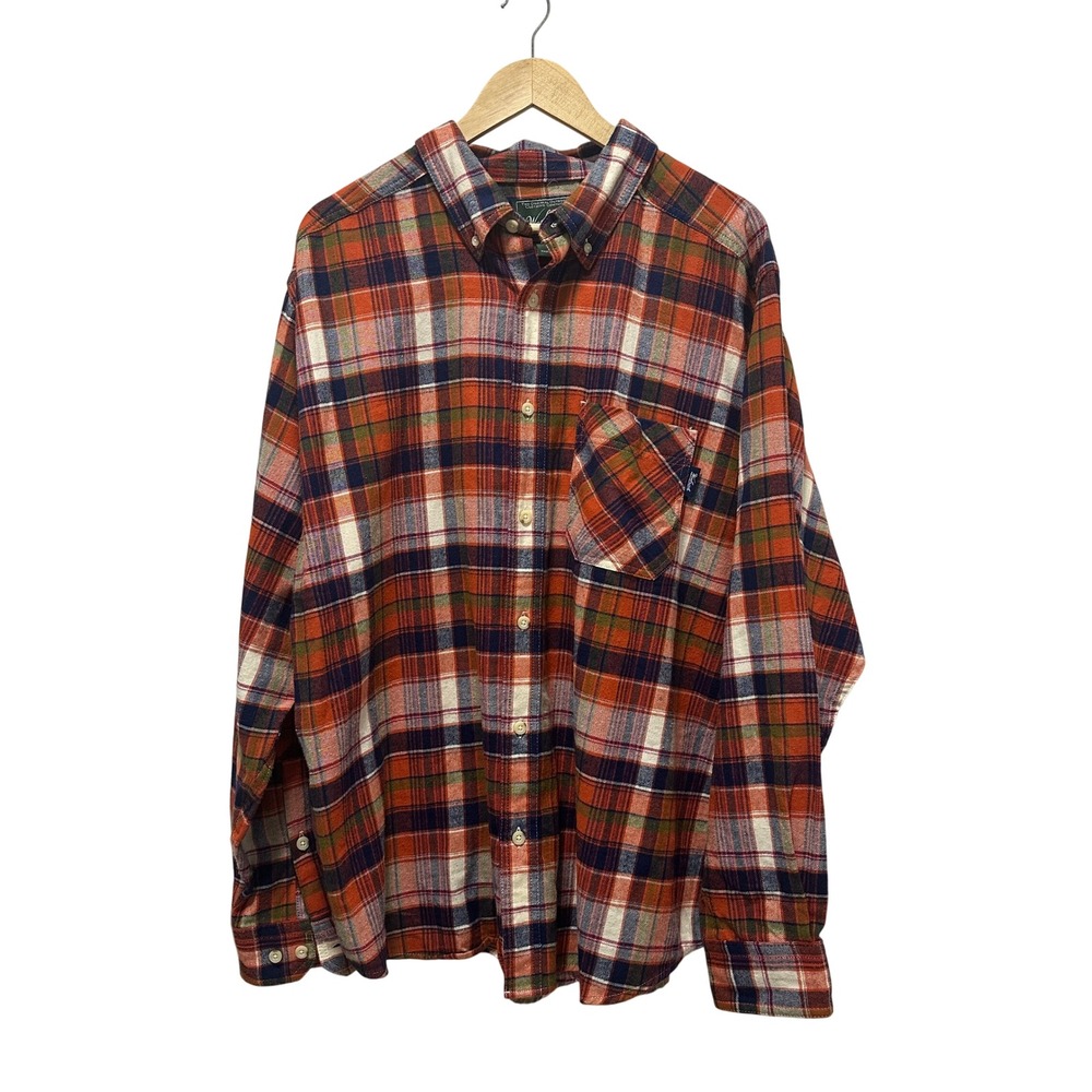 Woolrich Flannel Shirt Mens XL Orange Plaid Button Down Long Sleeve Outdoor